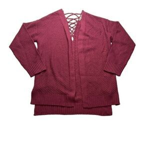 Moral Fiber Maroon Acrylic High Low Crisscross Sweater Cardigan Size M